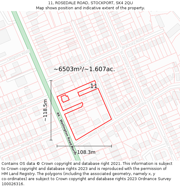 11, ROSEDALE ROAD, STOCKPORT, SK4 2QU: Plot and title map