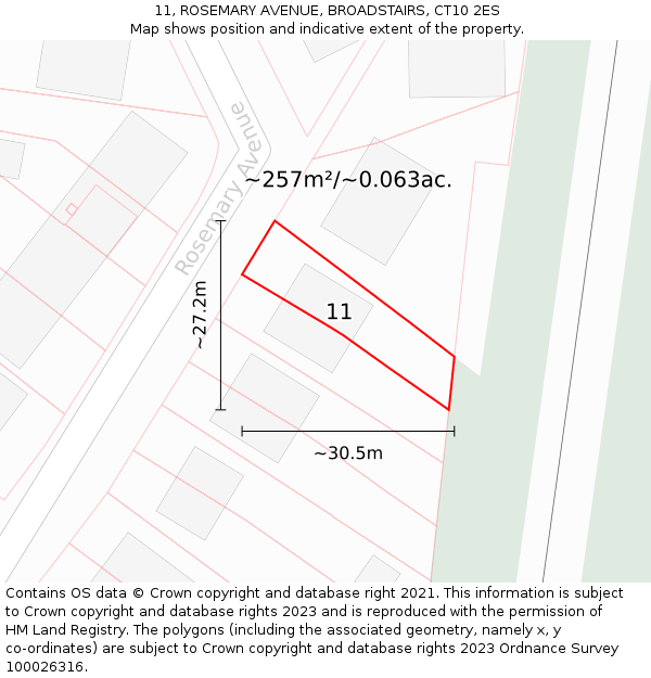 11, ROSEMARY AVENUE, BROADSTAIRS, CT10 2ES: Plot and title map