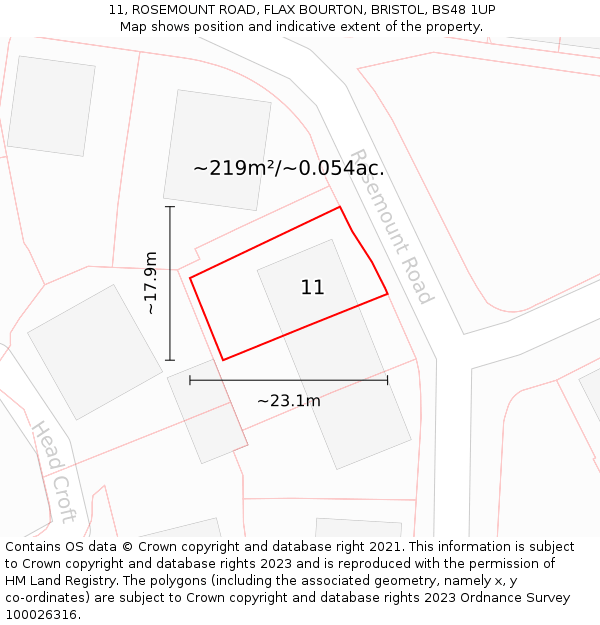 11, ROSEMOUNT ROAD, FLAX BOURTON, BRISTOL, BS48 1UP: Plot and title map