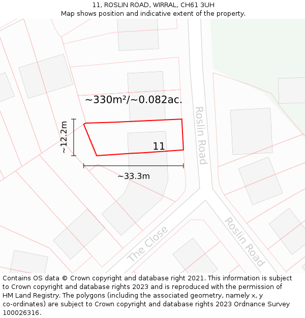 11, ROSLIN ROAD, WIRRAL, CH61 3UH: Plot and title map
