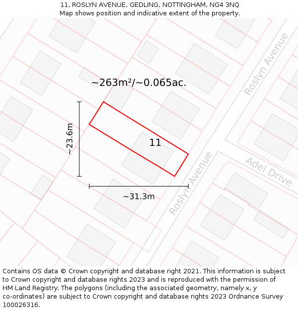 11, ROSLYN AVENUE, GEDLING, NOTTINGHAM, NG4 3NQ: Plot and title map
