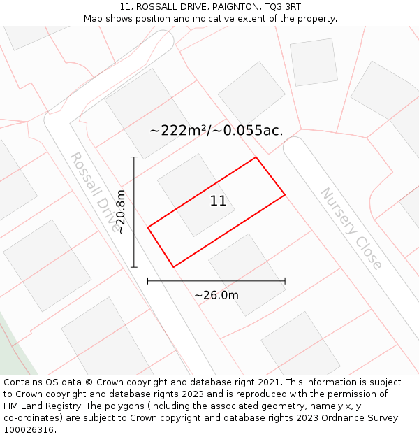 11, ROSSALL DRIVE, PAIGNTON, TQ3 3RT: Plot and title map
