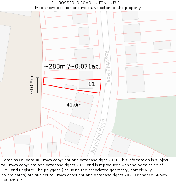 11, ROSSFOLD ROAD, LUTON, LU3 3HH: Plot and title map