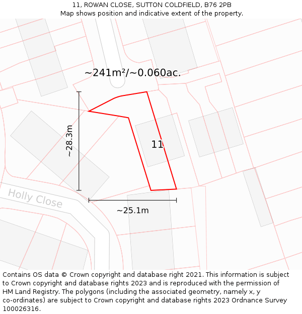 11, ROWAN CLOSE, SUTTON COLDFIELD, B76 2PB: Plot and title map