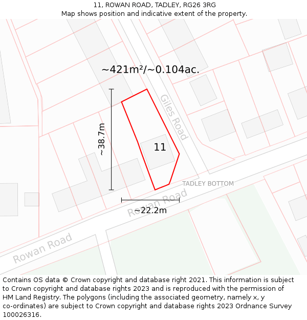 11, ROWAN ROAD, TADLEY, RG26 3RG: Plot and title map
