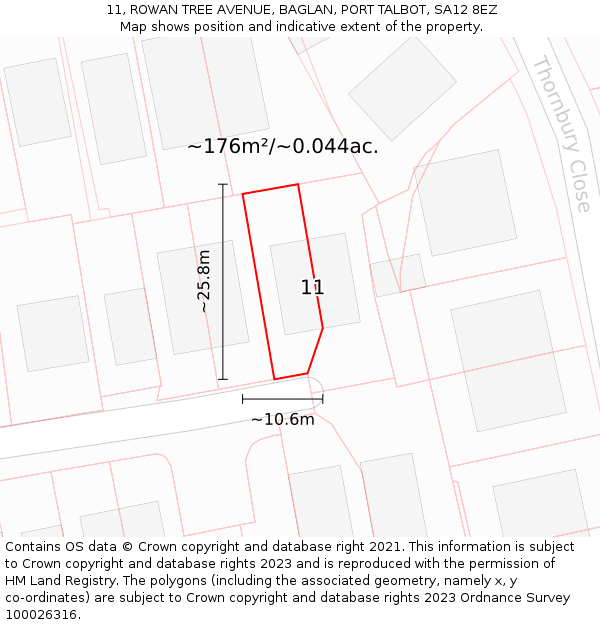 11, ROWAN TREE AVENUE, BAGLAN, PORT TALBOT, SA12 8EZ: Plot and title map