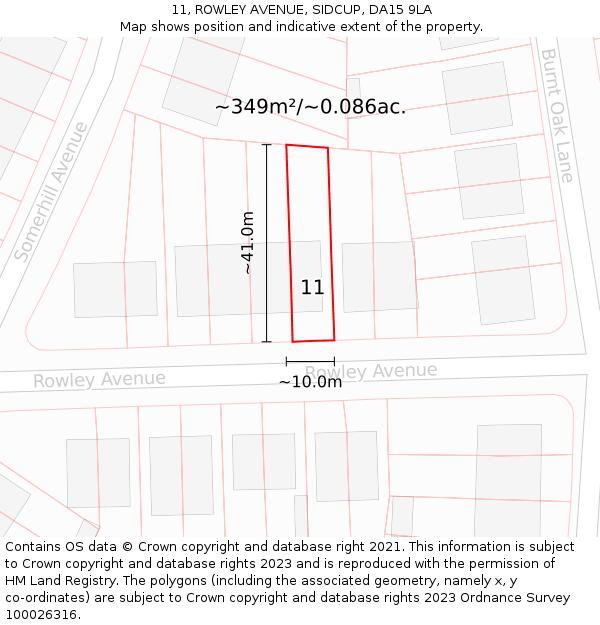 11, ROWLEY AVENUE, SIDCUP, DA15 9LA: Plot and title map