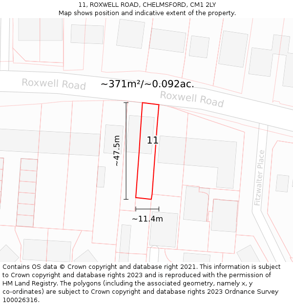 11, ROXWELL ROAD, CHELMSFORD, CM1 2LY: Plot and title map