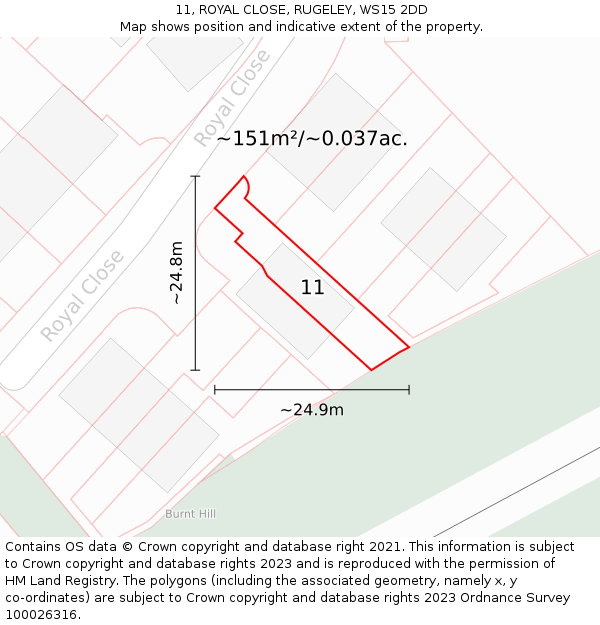 11, ROYAL CLOSE, RUGELEY, WS15 2DD: Plot and title map