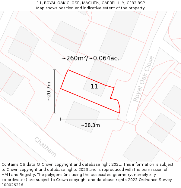 11, ROYAL OAK CLOSE, MACHEN, CAERPHILLY, CF83 8SP: Plot and title map