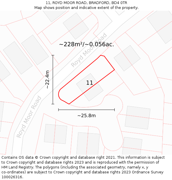 11, ROYD MOOR ROAD, BRADFORD, BD4 0TR: Plot and title map
