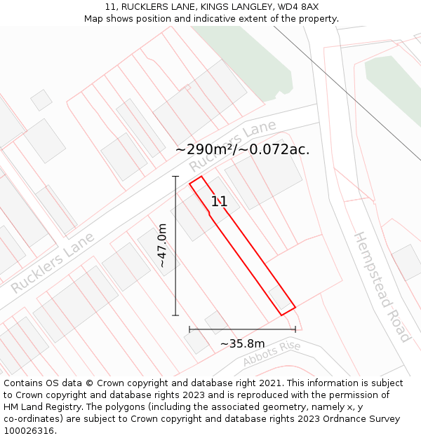 11, RUCKLERS LANE, KINGS LANGLEY, WD4 8AX: Plot and title map