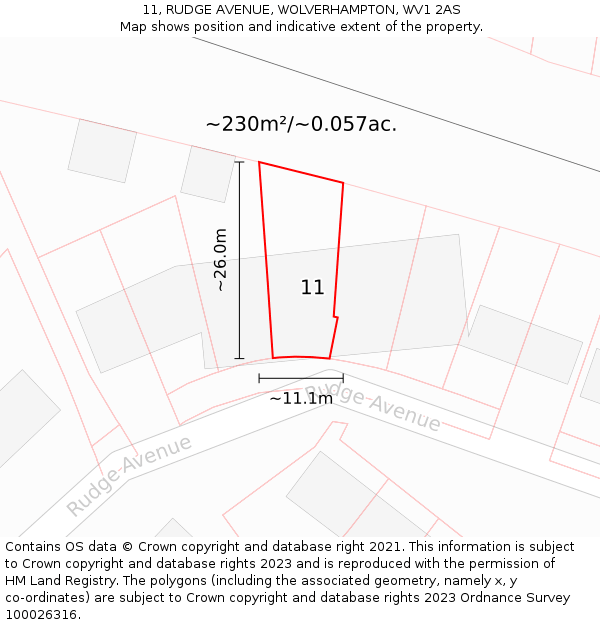 11, RUDGE AVENUE, WOLVERHAMPTON, WV1 2AS: Plot and title map