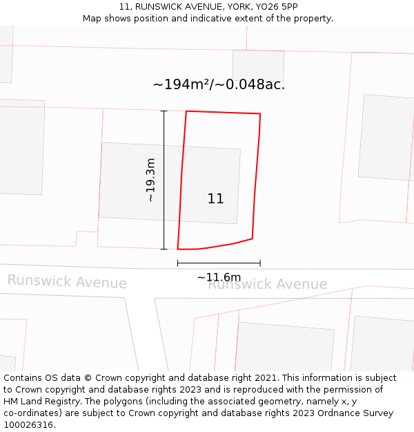 11, RUNSWICK AVENUE, YORK, YO26 5PP: Plot and title map