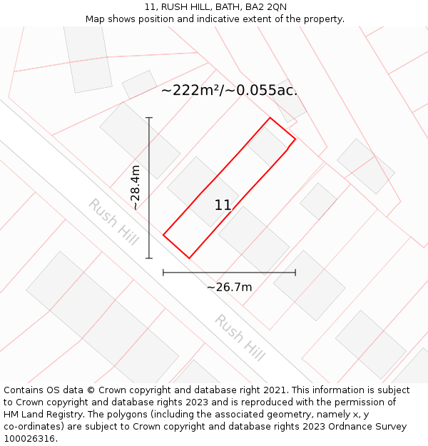 11, RUSH HILL, BATH, BA2 2QN: Plot and title map