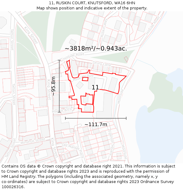 11, RUSKIN COURT, KNUTSFORD, WA16 6HN: Plot and title map