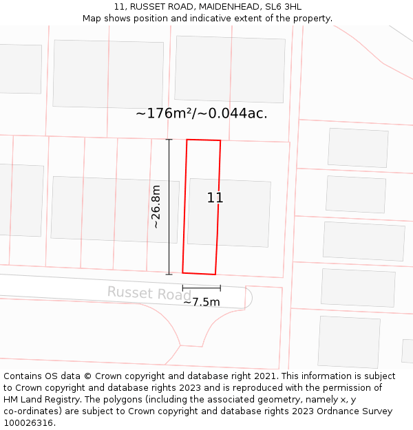 11, RUSSET ROAD, MAIDENHEAD, SL6 3HL: Plot and title map