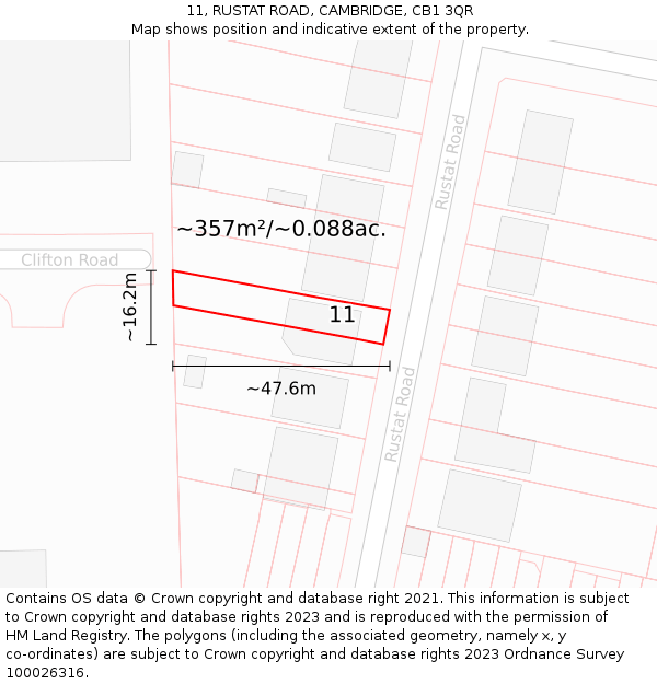 11, RUSTAT ROAD, CAMBRIDGE, CB1 3QR: Plot and title map