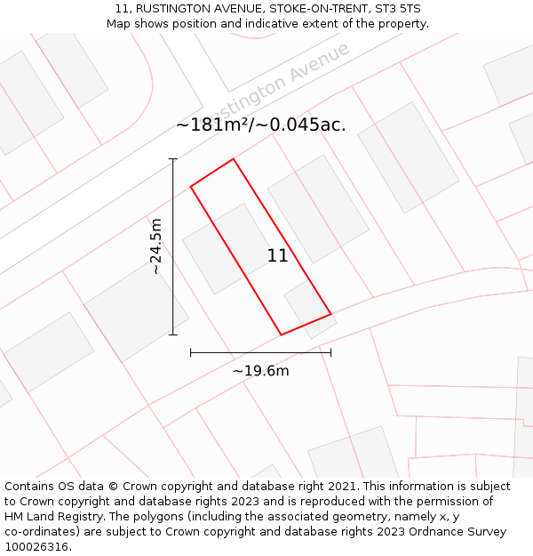 11, RUSTINGTON AVENUE, STOKE-ON-TRENT, ST3 5TS: Plot and title map