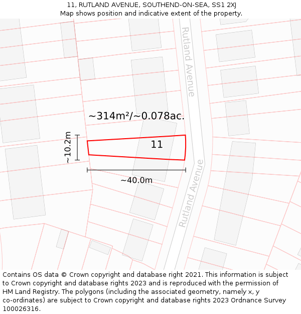 11, RUTLAND AVENUE, SOUTHEND-ON-SEA, SS1 2XJ: Plot and title map