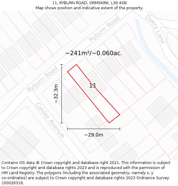 11, RYBURN ROAD, ORMSKIRK, L39 4SB: Plot and title map