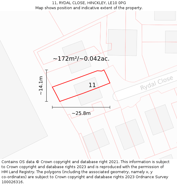 11, RYDAL CLOSE, HINCKLEY, LE10 0PG: Plot and title map