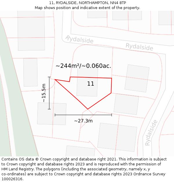 11, RYDALSIDE, NORTHAMPTON, NN4 8TP: Plot and title map