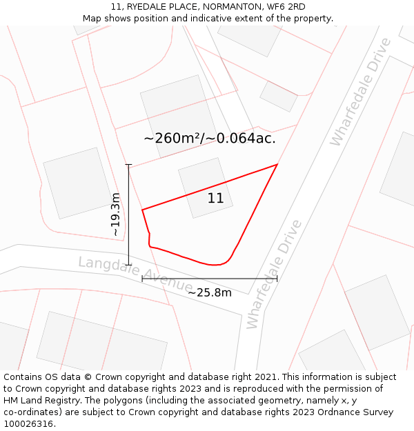 11, RYEDALE PLACE, NORMANTON, WF6 2RD: Plot and title map