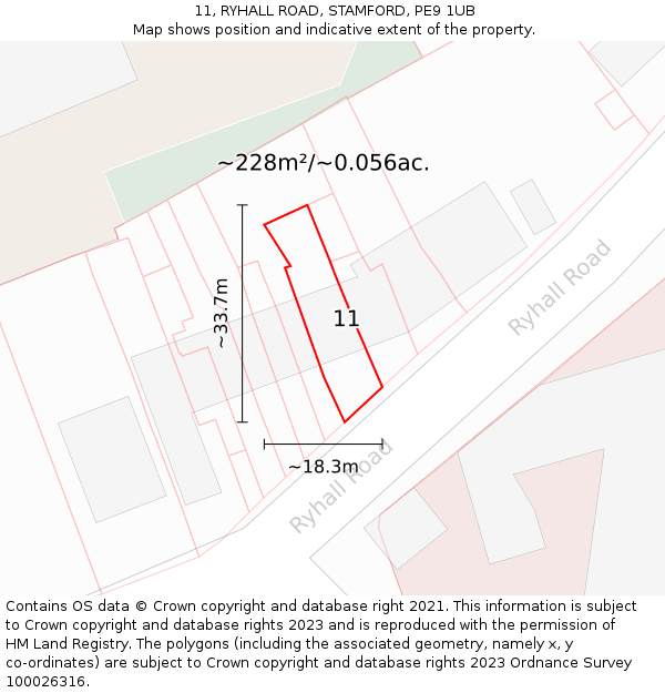11, RYHALL ROAD, STAMFORD, PE9 1UB: Plot and title map