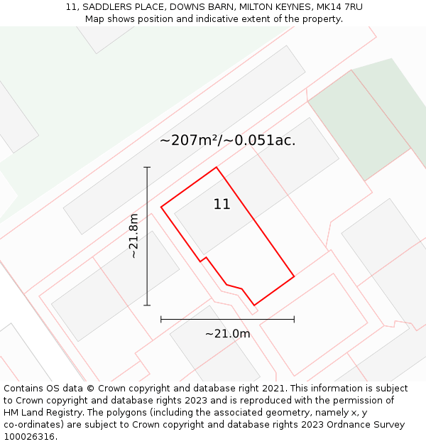 11, SADDLERS PLACE, DOWNS BARN, MILTON KEYNES, MK14 7RU: Plot and title map