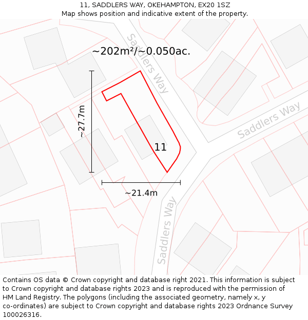 11, SADDLERS WAY, OKEHAMPTON, EX20 1SZ: Plot and title map