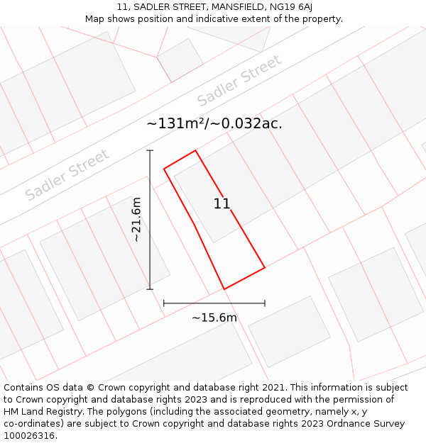 11, SADLER STREET, MANSFIELD, NG19 6AJ: Plot and title map