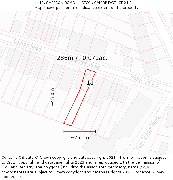 11, SAFFRON ROAD, HISTON, CAMBRIDGE, CB24 9LJ: Plot and title map