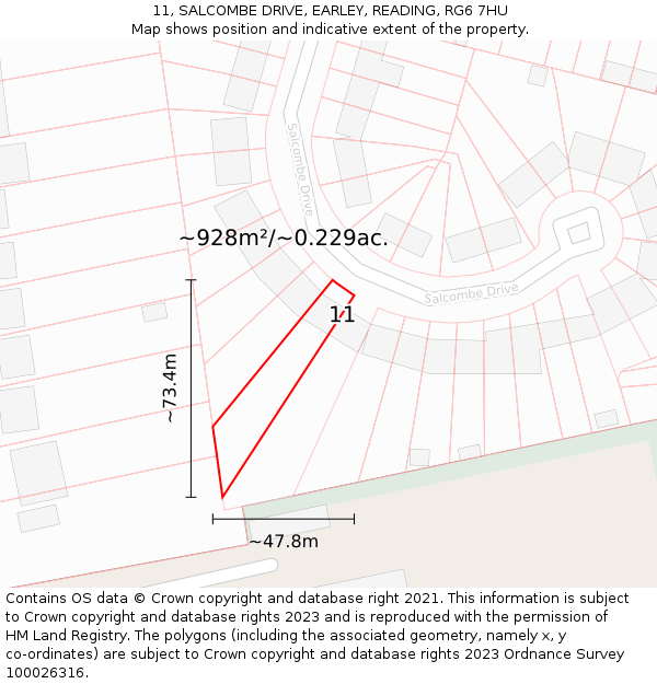 11, SALCOMBE DRIVE, EARLEY, READING, RG6 7HU: Plot and title map