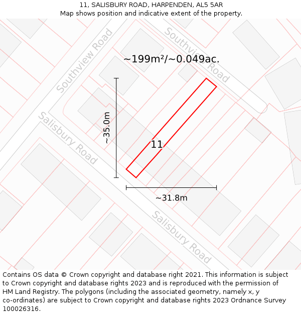 11, SALISBURY ROAD, HARPENDEN, AL5 5AR: Plot and title map