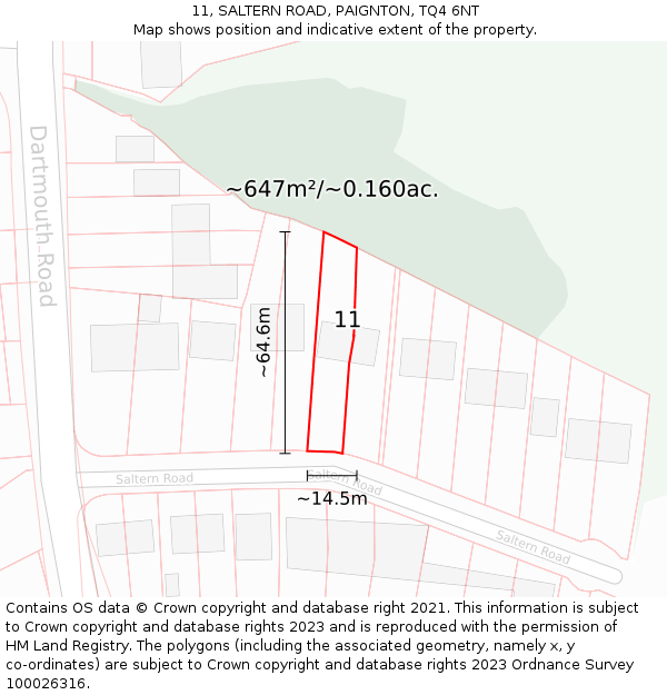 11, SALTERN ROAD, PAIGNTON, TQ4 6NT: Plot and title map