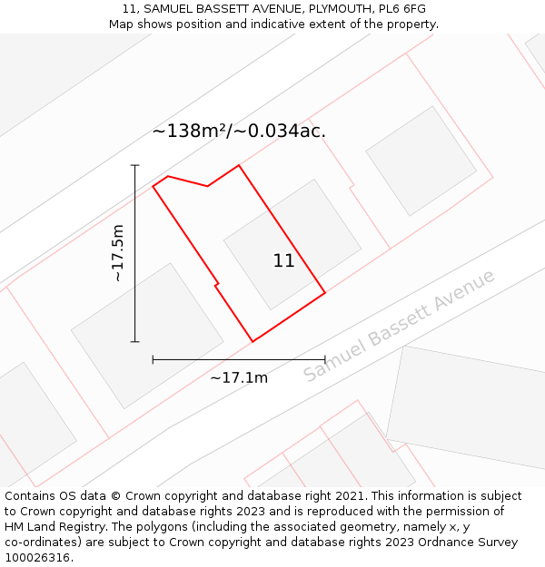 11, SAMUEL BASSETT AVENUE, PLYMOUTH, PL6 6FG: Plot and title map