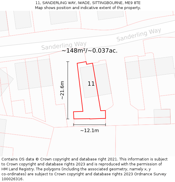 11, SANDERLING WAY, IWADE, SITTINGBOURNE, ME9 8TE: Plot and title map
