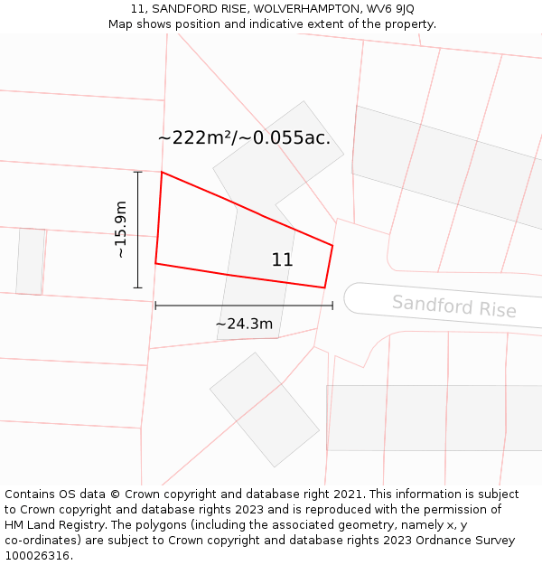 11, SANDFORD RISE, WOLVERHAMPTON, WV6 9JQ: Plot and title map
