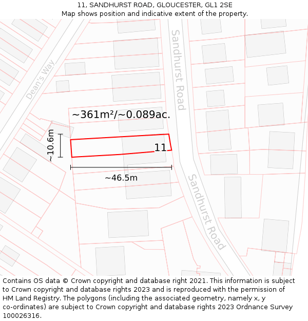 11, SANDHURST ROAD, GLOUCESTER, GL1 2SE: Plot and title map