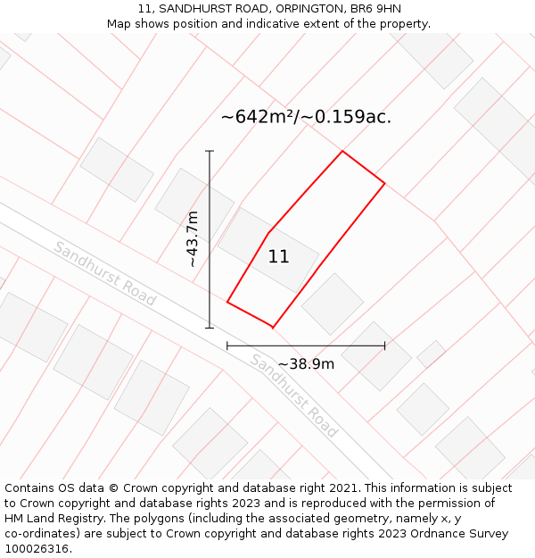11, SANDHURST ROAD, ORPINGTON, BR6 9HN: Plot and title map