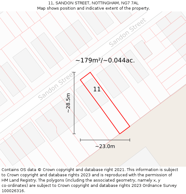 11, SANDON STREET, NOTTINGHAM, NG7 7AL: Plot and title map