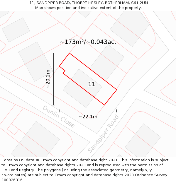 11, SANDPIPER ROAD, THORPE HESLEY, ROTHERHAM, S61 2UN: Plot and title map