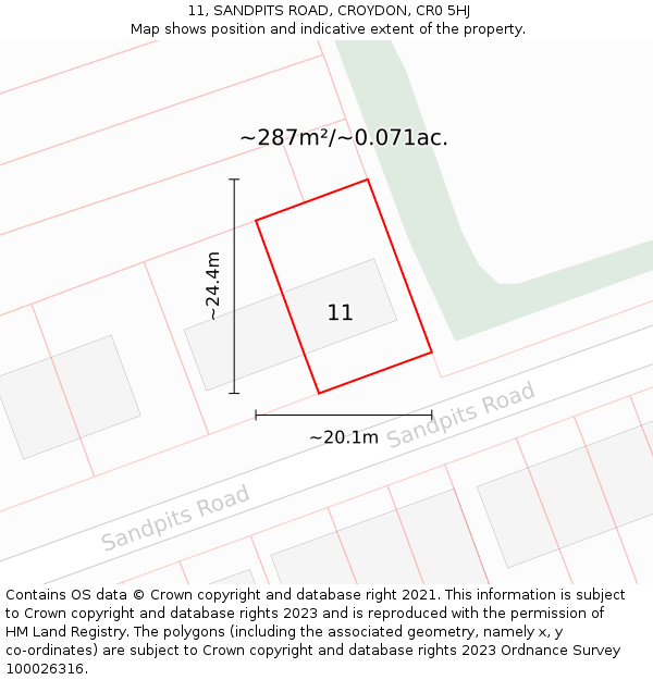 11, SANDPITS ROAD, CROYDON, CR0 5HJ: Plot and title map