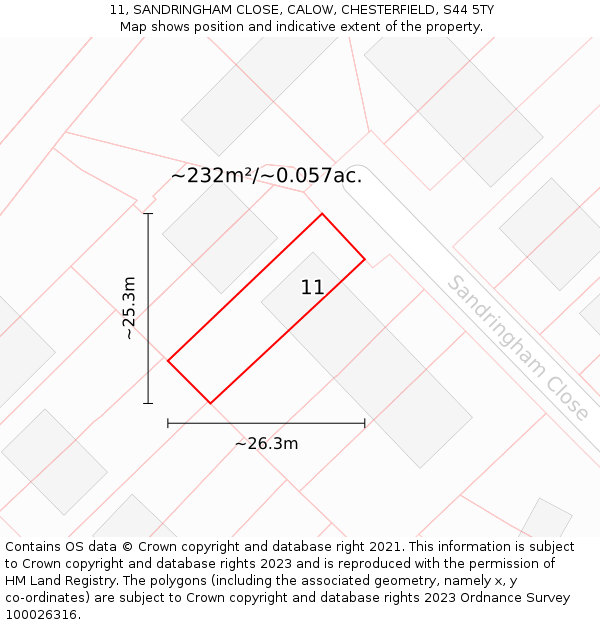 11, SANDRINGHAM CLOSE, CALOW, CHESTERFIELD, S44 5TY: Plot and title map