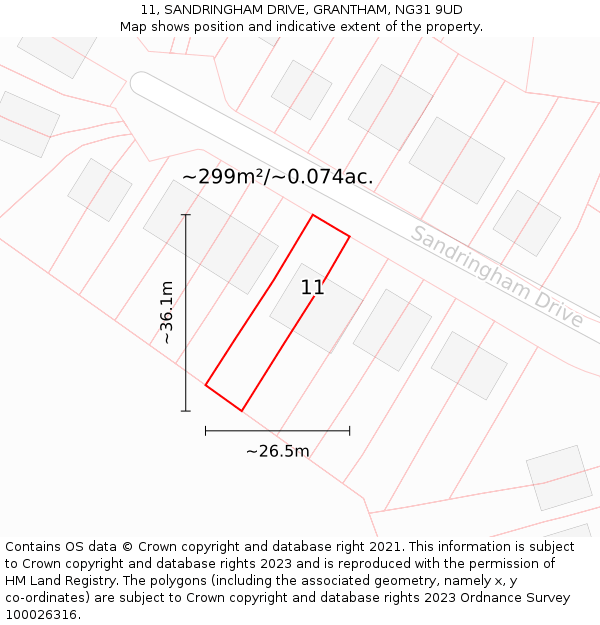 11, SANDRINGHAM DRIVE, GRANTHAM, NG31 9UD: Plot and title map