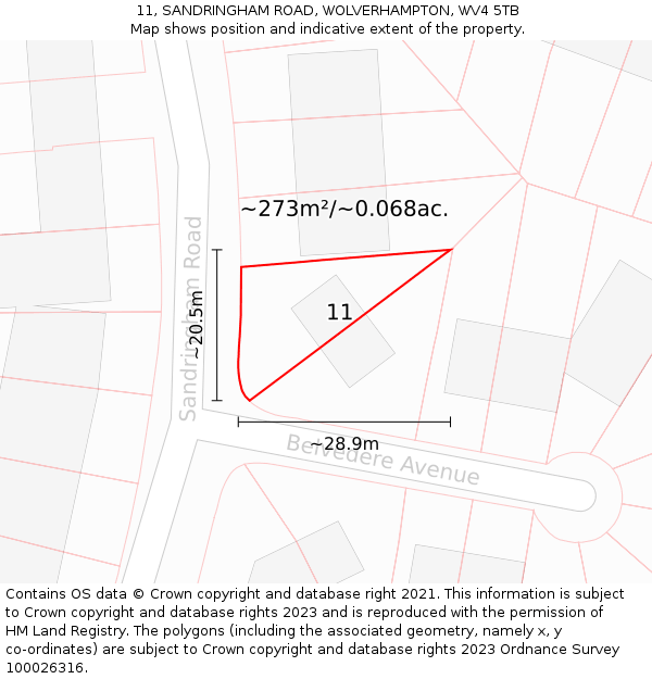 11, SANDRINGHAM ROAD, WOLVERHAMPTON, WV4 5TB: Plot and title map