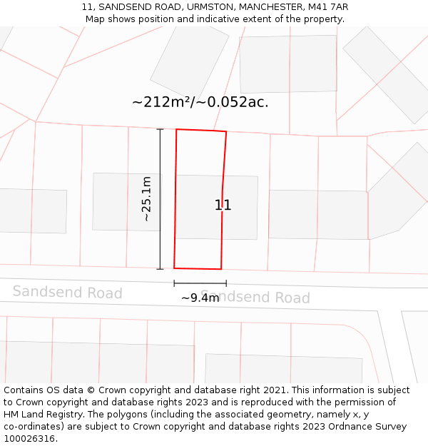 11, SANDSEND ROAD, URMSTON, MANCHESTER, M41 7AR: Plot and title map