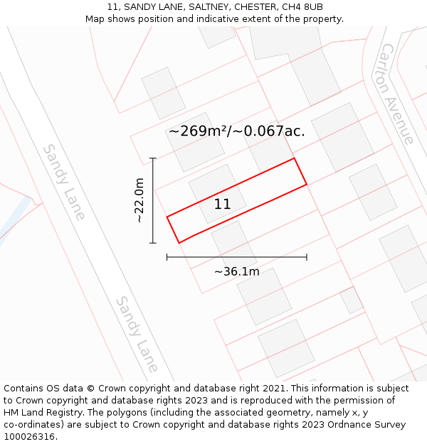11, SANDY LANE, SALTNEY, CHESTER, CH4 8UB: Plot and title map