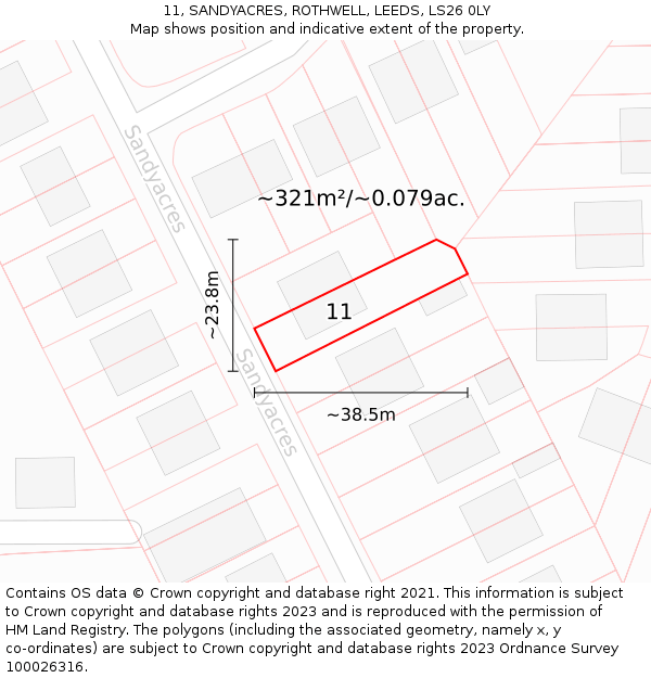 11, SANDYACRES, ROTHWELL, LEEDS, LS26 0LY: Plot and title map